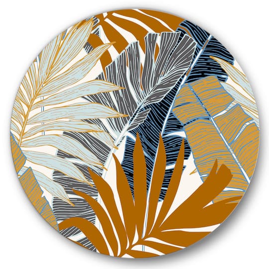 Designart - Abstract Tropical Summer Palm Tree & Banana Leaves - Modern Metal Circle Wall Art